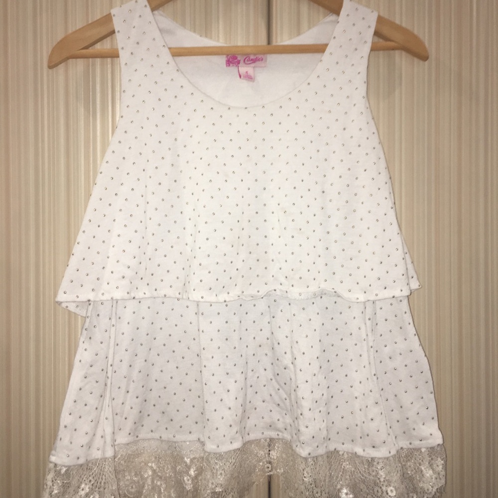 white pearl top with lace (size small)